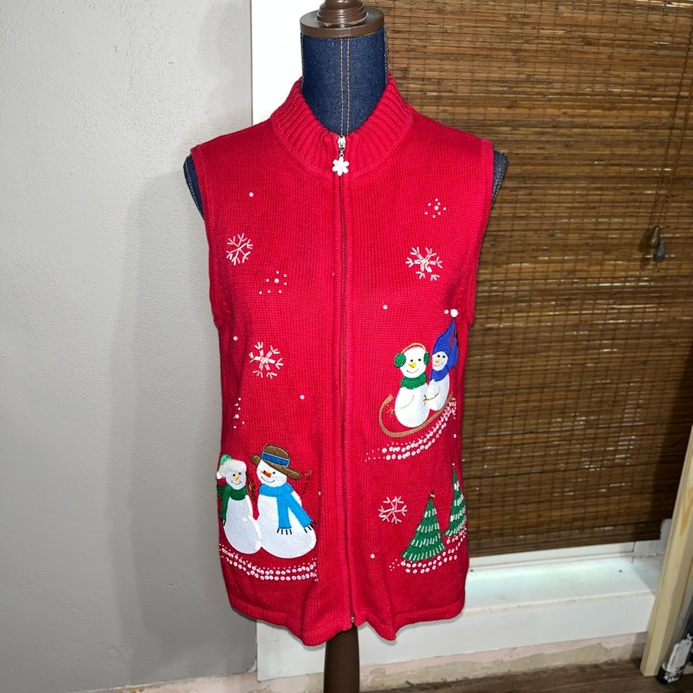 Christmas Zip Up Sweater Vest With Beautiful Embellishments On The Front